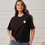 Women’s Relaxed Fit Printed Crop T-Shirt - Black