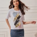 Women’s Relaxed Fit Printed Crop T-Shirt - White