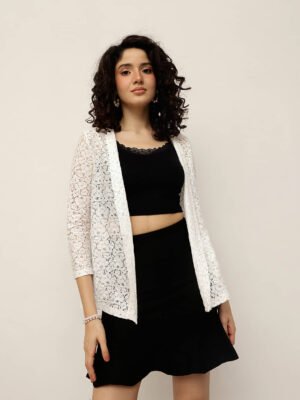 Women Lace Shrug – 3/4th Sleeve Floral Layered