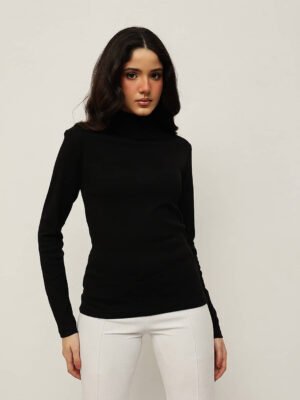Women 100% Cotton Roll-Up Turtle Neck Top