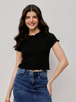 Women Ribbed Lettuce Hem Top