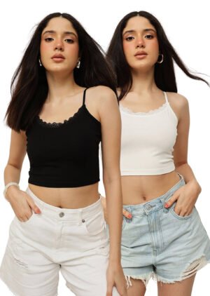 Women Crop Camisole with Lace- Pack of 2