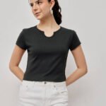 Women Ribbed Scoop Neck Top - Graphite