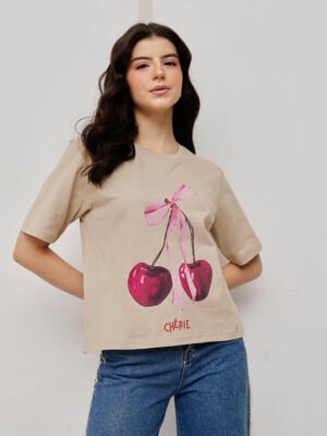 Women 100% Cotton Boy Friend Relaxed Fit  Printed Crop Length Tshirt