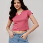 Women Ribbed Scoop Neck Top - Pale Rouge