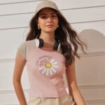 Women’s Printed Crop Top with Raglan Sleeves - Pink