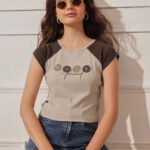 Women’s Printed Crop Top with Raglan Sleeve - Light pearl