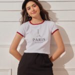 Women’s 100% Cotton Ribbed Printed Crop Top - Wine Red