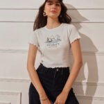 Women’s Cotton Crop Top with Lettuce Edge Hem - Off White