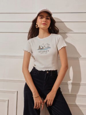 Women’s Sydney Printed Crop Top with Lettuce Edge Hem
