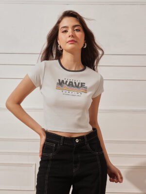 Women’s 100% Cotton Ribbed Printed Crop Top