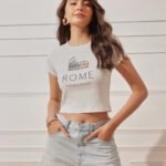 Women’s 100% Cotton Ribbed Printed Crop Top - Off White