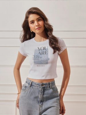 Women’s 100% Cotton Ribbed Printed Crop Top