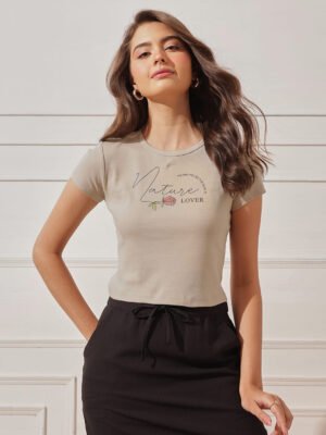 Women’s 100% Cotton Ribbed Printed Crop Top