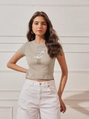 Women’s 100% Cotton Ribbed Printed Crop Top