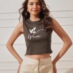 Women’s Sleeveeless Printed Crop Top - Coffee Brown